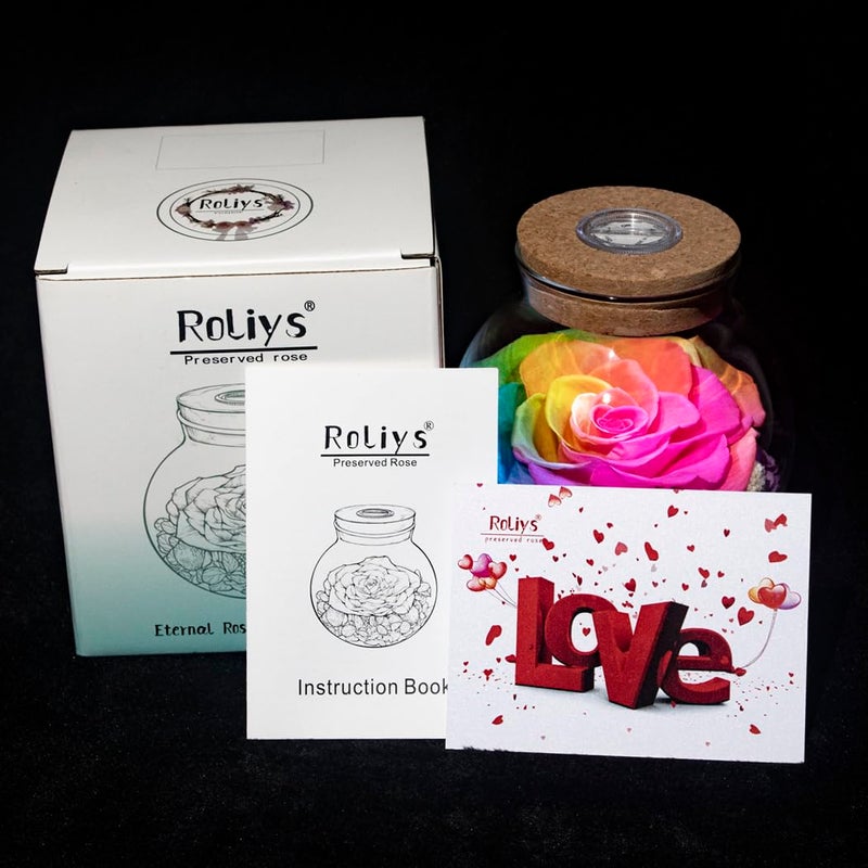 roliys Preserved Real Roses with Colorful Mood Light Wishing Bottle,Eternal Roseï¼ŒNever Withered Flowers,for Bedroom Party Table Decor, Christmas Anniversary,Valentine's,Mother's Day, (Multi) - Image 3